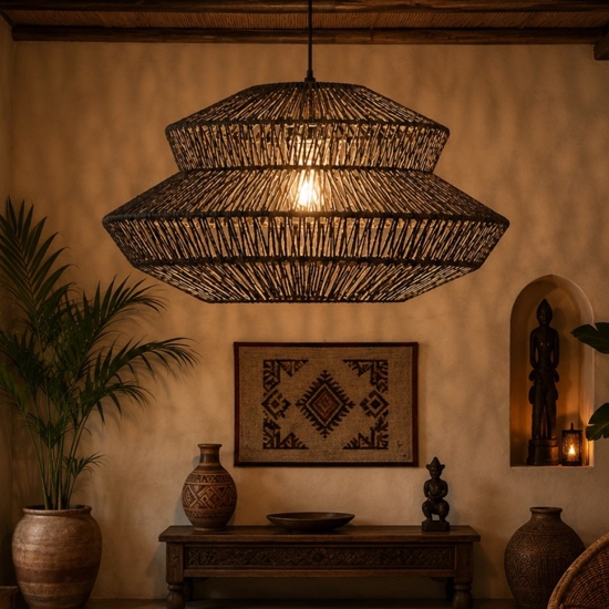 Lampadario di rattan nero 50 cm per soggiorno