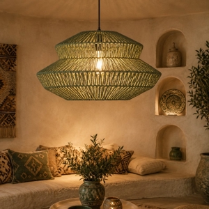 Lampadario a sospensione di rattan verde 50 cm