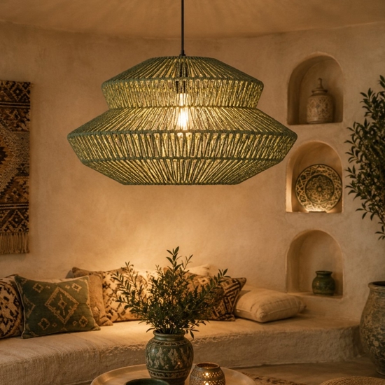 Lampadario a sospensione di rattan verde 50 cm