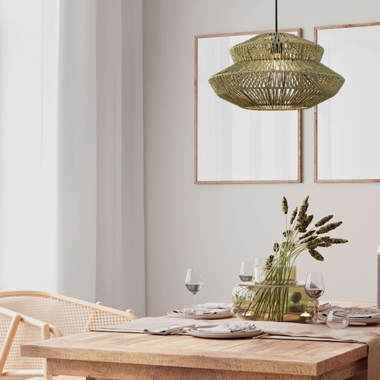 Lampadario a sospensione di rattan verde 50 cm