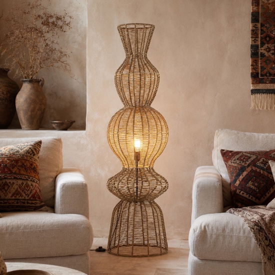 Lampada da terra in rattan marrone