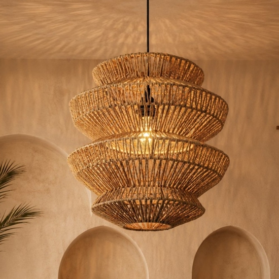 Lampadario rattan naturale intrecciato 40 cm
