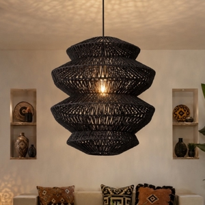 Lampadario in rattan nero a sospensione 40 cm