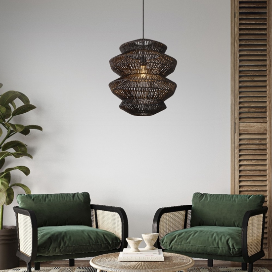 Lampadario in rattan nero a sospensione 40 cm