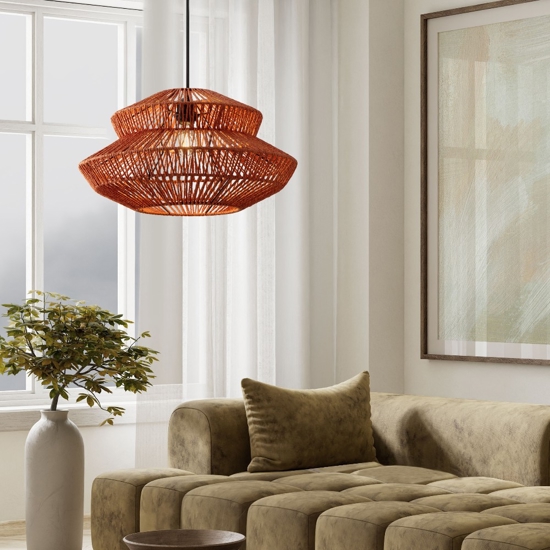 Lampadario di rattan rosso intrecciato per soggiorno