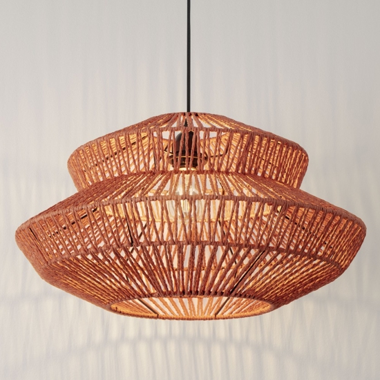 Lampadario di rattan rosso intrecciato per soggiorno