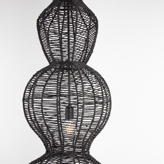 Lampadario di rattan nero allungato per salotto