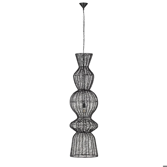 Lampadario di rattan nero allungato per salotto
