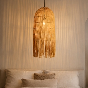 Lampadario di rattan sottile giallo per camera da letto