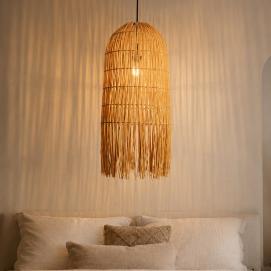 Lampadario di rattan sottile giallo per camera da letto