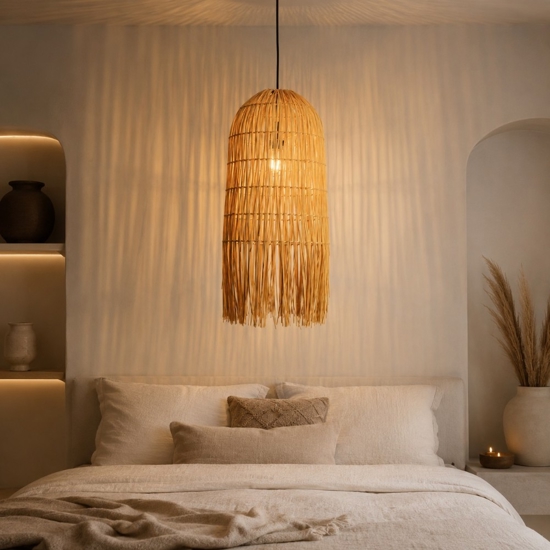 Lampadario di rattan sottile giallo per camera da letto