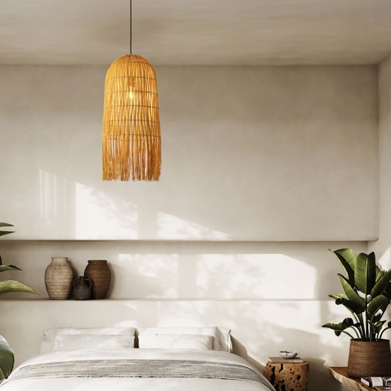 Lampadario di rattan sottile giallo per camera da letto