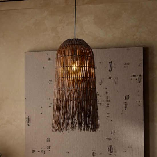 Lampadario di rattan marrone lungo per camera da letto