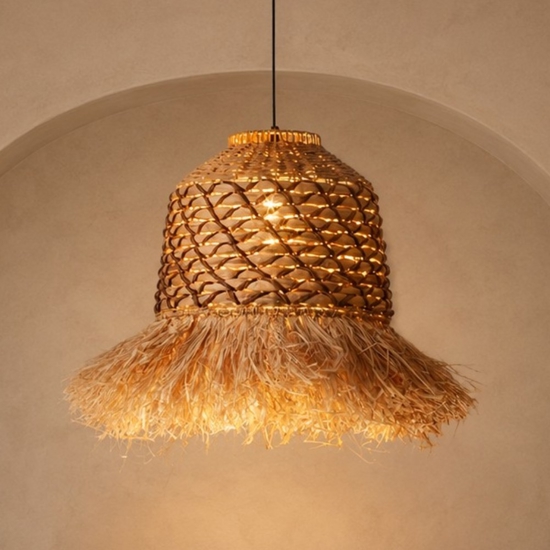 Lampadario rattan giacinto d'acqua intrecciato rafia corda