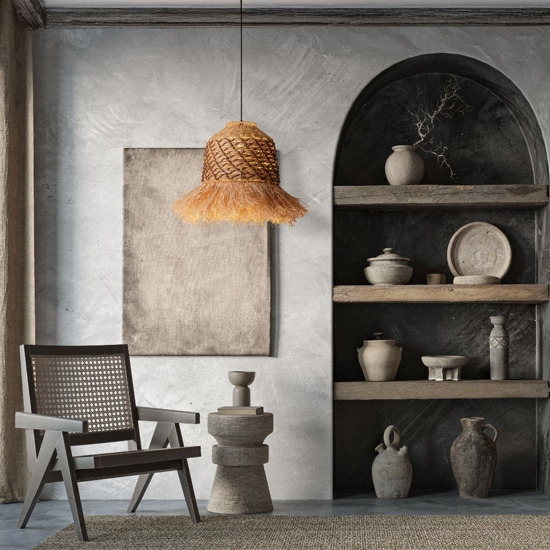 Lampadario rattan giacinto d'acqua intrecciato rafia corda