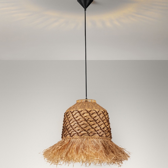 Lampadario rattan giacinto d'acqua intrecciato rafia corda