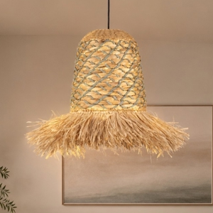 Lampadario in rattan giacinto d'acqua rafia corda verde salvia per camera da letto