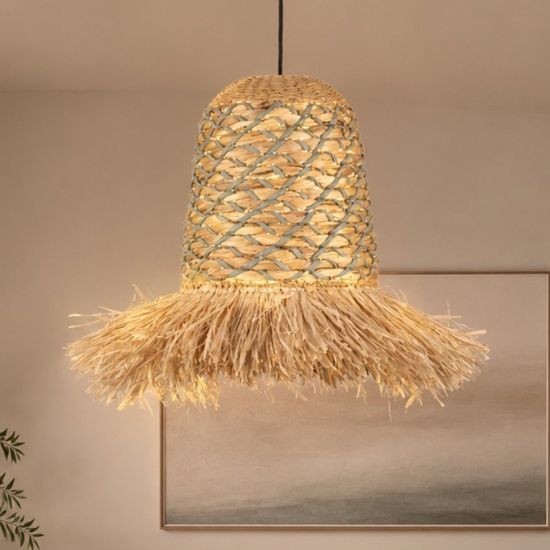Lampadario in rattan giacinto d'acqua rafia corda verde salvia per camera da letto