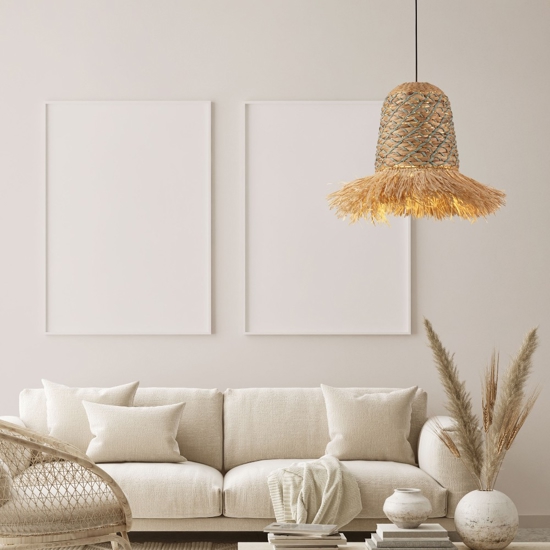 Lampadario in rattan giacinto d'acqua rafia corda verde salvia per camera da letto