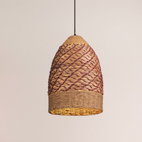 Lampadario a sospensione di rattan giacinto d'acqua naturale e corda rossa