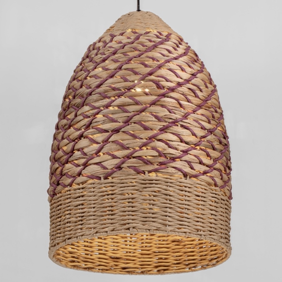 Lampadario a sospensione di rattan giacinto d'acqua naturale e corda rossa