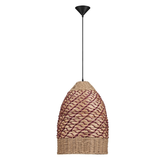 Lampadario a sospensione di rattan giacinto d'acqua naturale e corda rossa