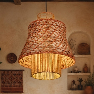 Lampadario in rattan corda naturale arancione cavo nero