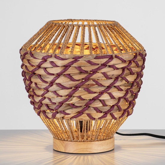 Lampada da comodino abat-jour in rattan giacinto d'acqua naturale corda rossa