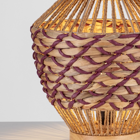 Lampada da comodino abat-jour in rattan giacinto d'acqua naturale corda rossa