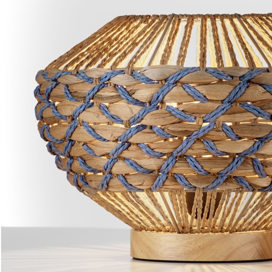 Lampada da comodino in rattan giacinto d'acqua naturale corda blu per camera da letto