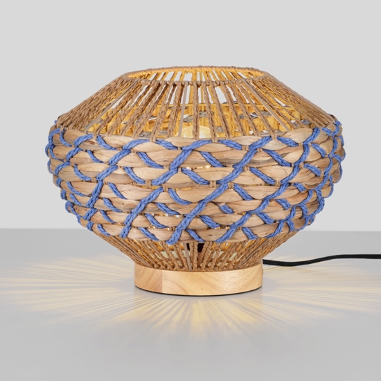 Lampada da comodino in rattan giacinto d'acqua naturale corda blu per camera da letto