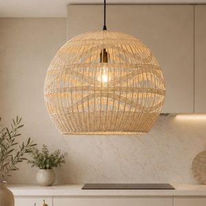 Lampadario cupola di rattan naturale 49 cm per cucina