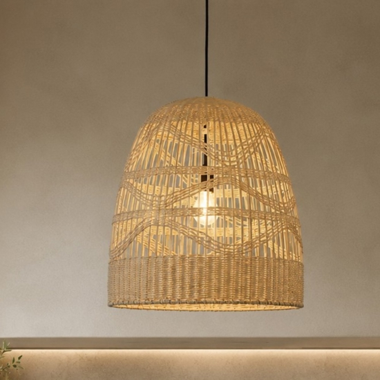 Lampadario cupola di rattan naturale 46 cm per cucina