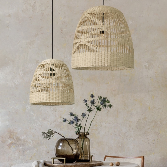 Lampadario cupola di rattan naturale 46 cm per cucina