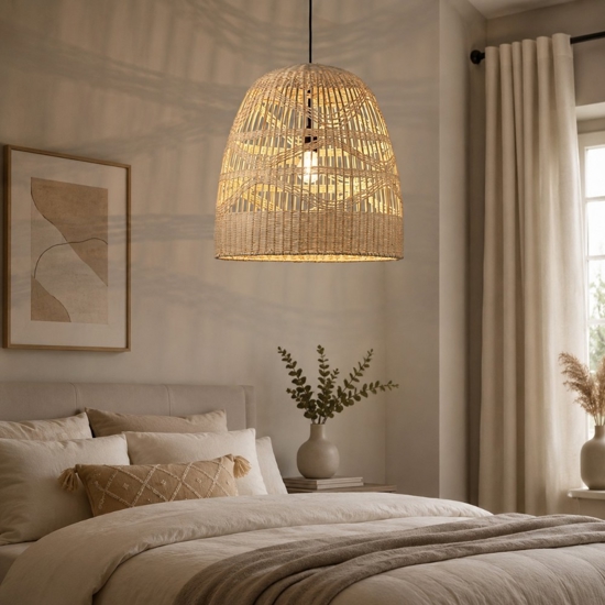 Lampadario cupola di rattan naturale 46 cm per cucina