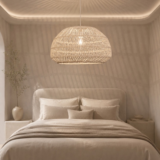 Lampadario di rattan avorio intrecciato 50 cm per camera da letto