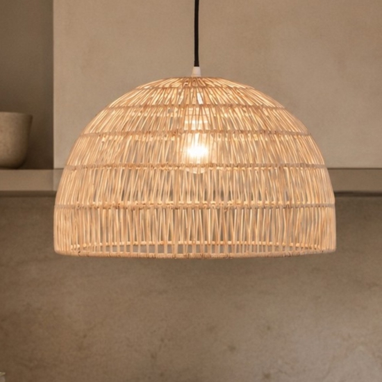 Lampadario cupola di rattan naturale 40 cm per cucina