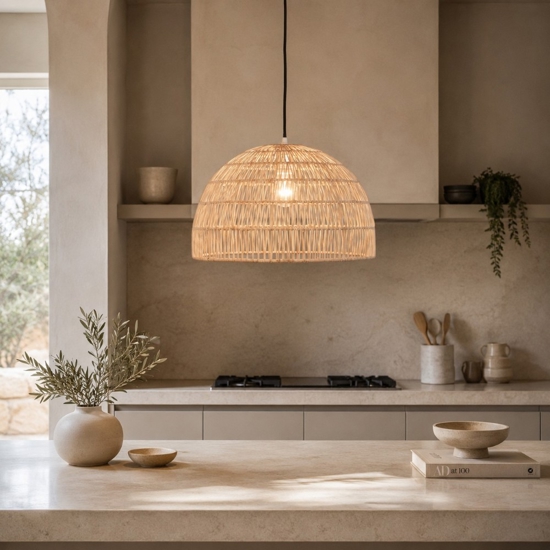 Lampadario cupola di rattan naturale 40 cm per cucina