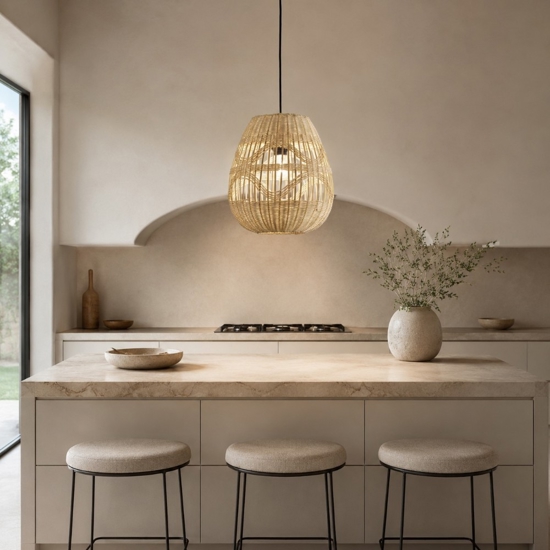 Lampada a sospensione in rattan naturale per cucina