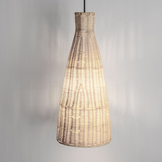 Lampada a sospensione cono di rattan naturale per isola cucina