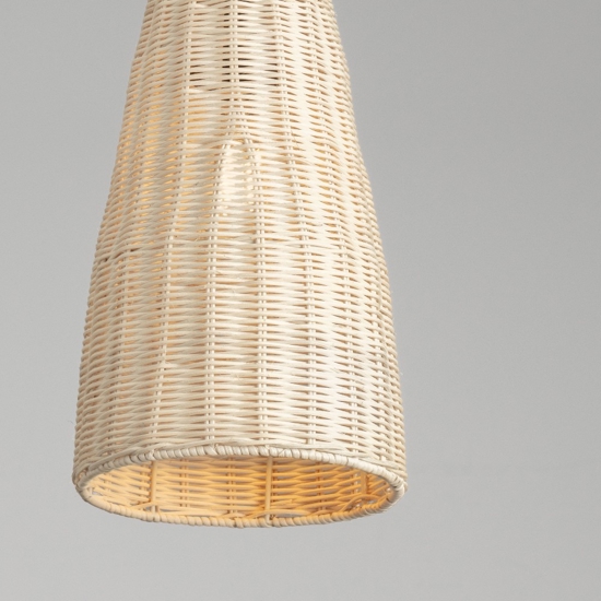 Lampada a sospensione cono di rattan naturale per isola cucina