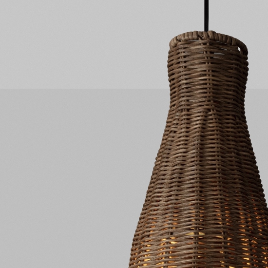 Lampada di rattan marrone intrecciato a sospensione per isola cucina
