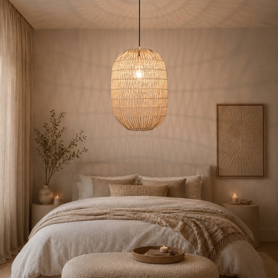 Lampadario in rattan naturale 30 cm per camera da letto etnica