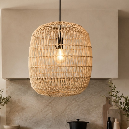 Lampadario pendente in rattan naturale intrecciato 30 cm per cucina