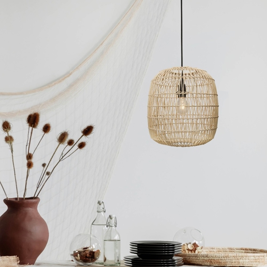 Lampadario pendente in rattan naturale intrecciato 30 cm per cucina