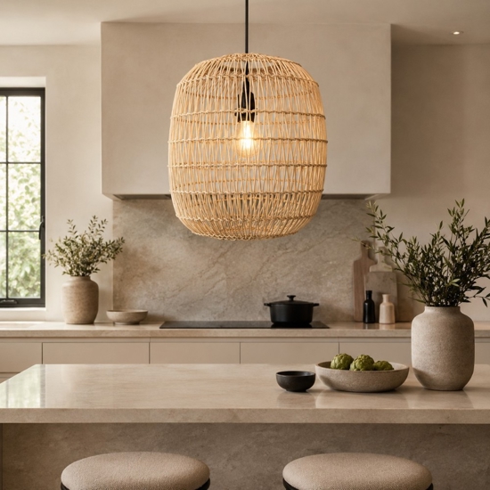 Lampadario pendente in rattan naturale intrecciato 30 cm per cucina