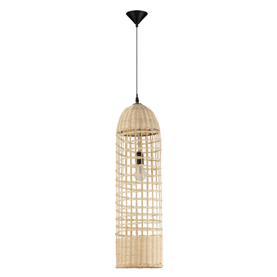 Lampada a sospensione in rattan naturale intrecciato per comodino camera da letto