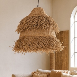 Lampadario per soggiorno rattan e alga marina 80 cm