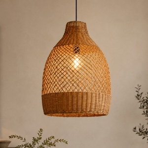 Lampadario di rattan miele intrecciato per sala da pranzo