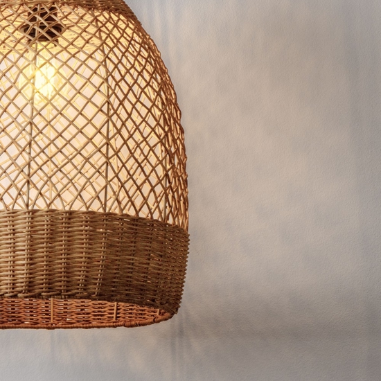 Lampadario di rattan miele intrecciato per sala da pranzo